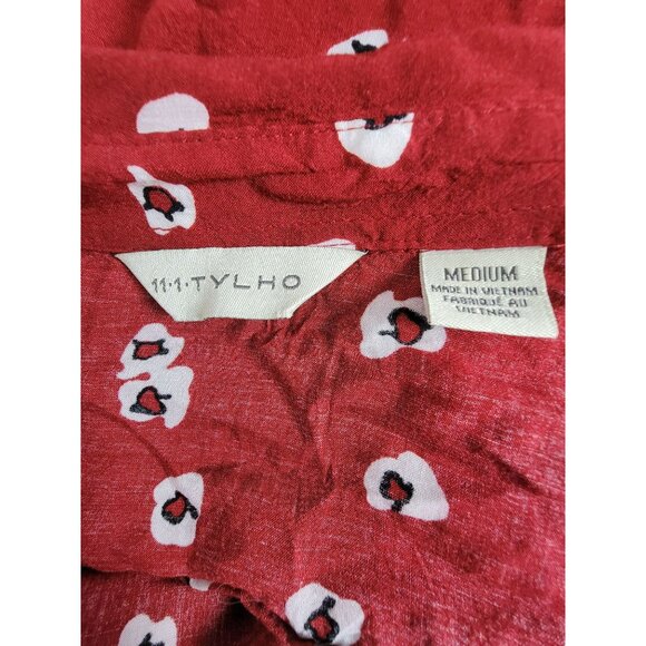 11 1 Tylho Women's Lakin Poppy Floral Button Front Peplum Tunic Top Red Medium - Picture 4 of 9
